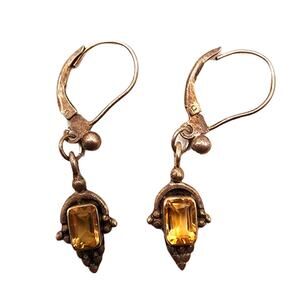 Vintage faceted yellow citrine gemstone Dangle Earrings vermeil sterling silver
